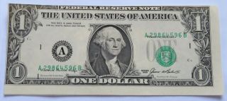 1985 Error $1 Federal Reserve Note,  Obverse Offset Print Bill (281028q)