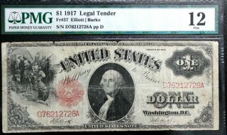 1917 $1 Legal Tender Note Fr 37 Pmg 12 Fine Elliott Burke