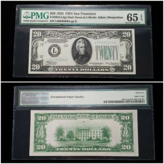 1934 Twenty Dollar $20 Frn San Francisco Certified Pmg 65 Gem Unc