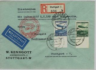 Germany 1936 Reg Env With 2 Stamps,  By Zeppelin Stuttgart To Usa And Back