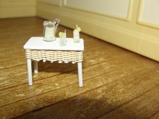 Dollhouse Miniature White Wicker Table W Lemonade Half - Inch Scale