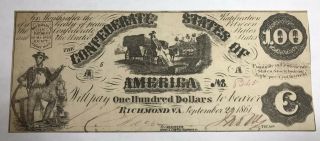 1861 $100 Confederate States Of America Note Csa Was In Frame At Some Point