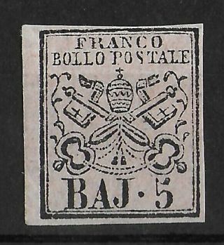 Italy Papal States 1852 Hinged 5 Baj Sass 6 Cv €450