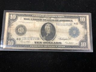 Series 1914 Ten Dollars Federal Reserve Note $10 Large Size Note