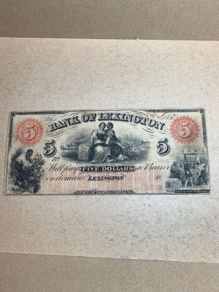 The Bank Of Lexington North Carolina $5 Obsolete Bank Note