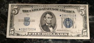 1934 Circulated Five Dollar $5 Blue Seal Silver Certificate Star Note