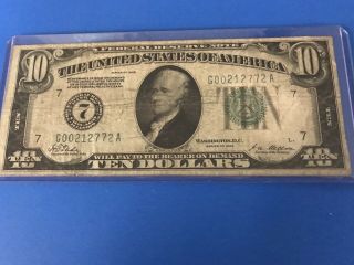 1928 $10 Ten Dollar Gold On Demand Federal Reserve Note