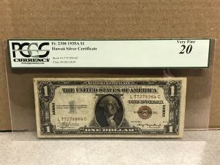 1935a Hawaii $1 Dollar Silver Certificate Ww2 Pcgs Vf 20