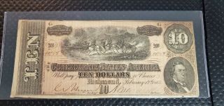 Civil War Confederate 1864 10 Dollar Bill Richmond Money Currency 98758