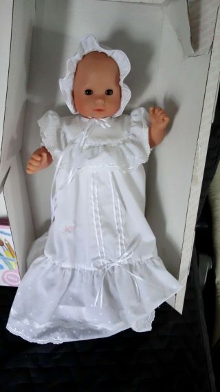 Gotz Doll 15 " Tall Vinyl & Cloth Body - White Cotton Dress,  Shoes.