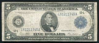 Fr.  891a 1914 $5 Five Dollars Frn Federal Reserve Note San Francisco,  Ca