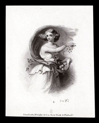 Abn Proof Vignette.  Portrait Of Young Woman Throwing Flowers Ca.  1840 - 50 