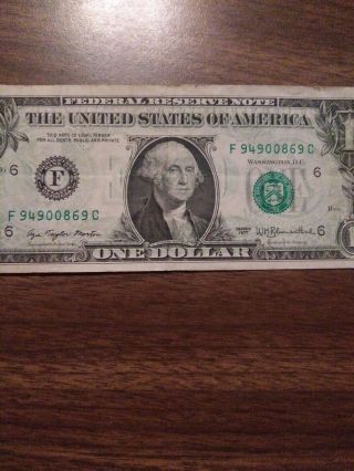 1977 Offset Printing Transfer Error $1 One Dollar Federal Reserve Currency Note
