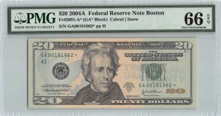 United States 2004a Fr.  2091 - A Pmg Gem Unc 66 Epq 20 Dollars Frn Boston Star