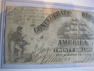 Civil War Confederate CSA $20 Note Obsolete Currency 2