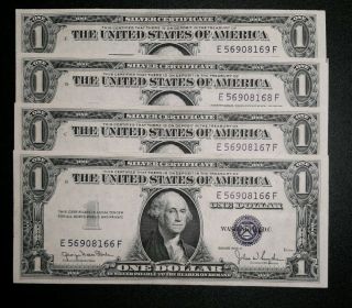 1935 D $1 Silver Certificate 4 Consecutive Notes Untouched