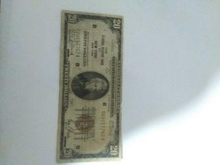 1929 20 Dollar Federal Reserve Bank Note,  Bank Of York.