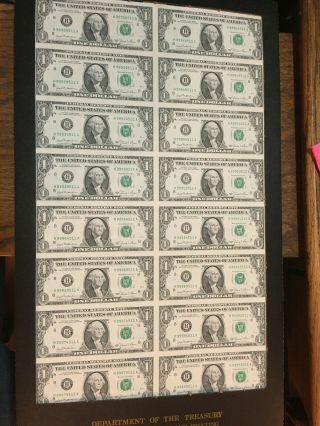 1981 Uncut Sheet Of 16 $1 Federal Reserve Notes - St.  Louis Fed - Fancy Numbers