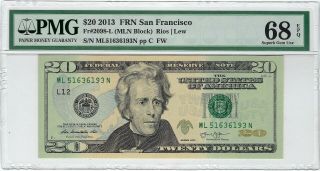 $20 2013 Frn San Francisco Fr 2098 - L Pmg 68 Epq