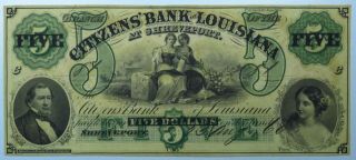 1860 $5 Citizens Bank Of Louisiana Note Cu346/rh