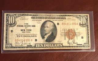 1929 $10.  National Currency - Frb Of York,  Ny - Brown Seal
