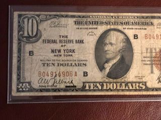 1929 $10.  NATIONAL CURRENCY - FRB OF YORK,  NY - BROWN SEAL 2