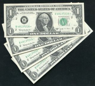 (4) Consecutive 1963 - B $1 Star Frn Federal Reserve Notes “barr Series” Gem Unc