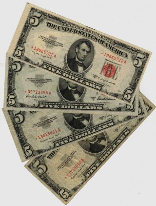 Random 1953 $5.  00 Red Seal United States Legal Tender Star Note Vf To Xf