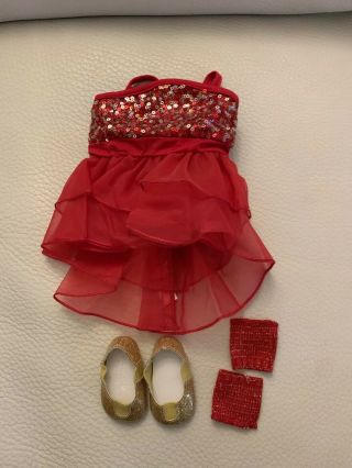 American Girl Doll Sparkle Red Skirt Party Christmas Dress & Shoes