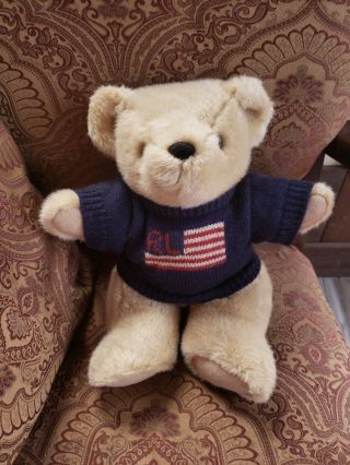 Polo Ralph Lauren 1996 Stuffed Teddy Bear Usa Flag Sweater 15 " Plush
