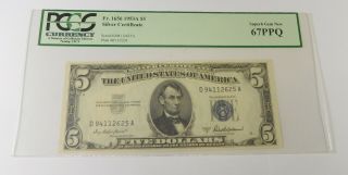 1953a $5 Silver Certificate Pcgs Gem 67 Ppq - Fr 1656