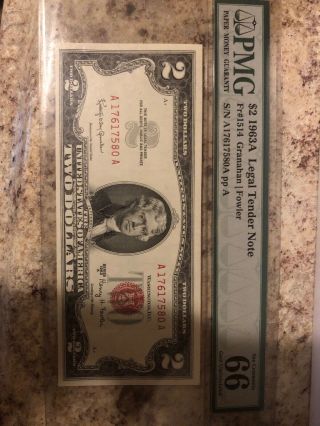 1963a Red Seal Note 2 Dollar Bill Federal Reserve Gem Uncirculated 66