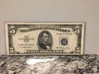 $5 1953 Five Dollar Bill Blue Seal Usa Silver Certificate Note Old Currency