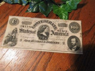 1864 $100 Dollar Confederate States Currency Civil War Note Paper Money