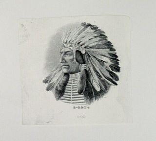 Abn Proof Vignette " Native American Chief " 1900 - 30s Intaglio Cu Black Abnc