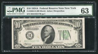 Fr.  2006 - B 1934 - A $10 Frn Federal Reserve Note York,  Ny Pmg Unc - 63 (b)