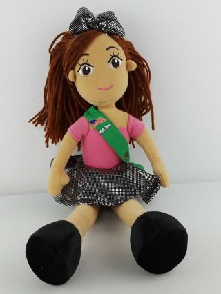 Girl Scout Plush Doll Collectible Auburn Yarn Hair Pink Gold Shiny Skirt 15”