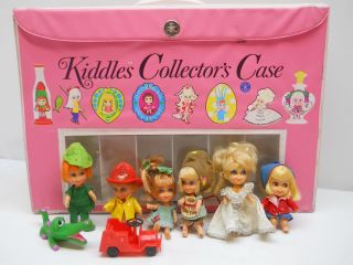 Kiddles Vtg Case With Dolls Mattel 1965 Fire Truck Alligator Peter Pan Bride,