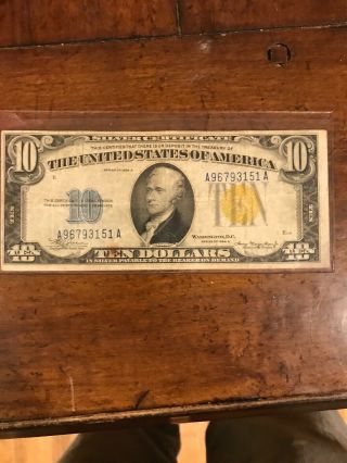 (1) 1934 A $10 Silver Certificate North Africa Note Yellow Seal
