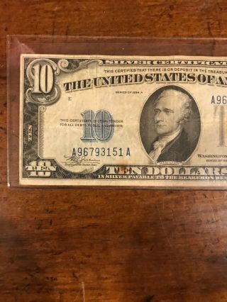 (1) 1934 A $10 Silver Certificate North Africa Note Yellow Seal 2
