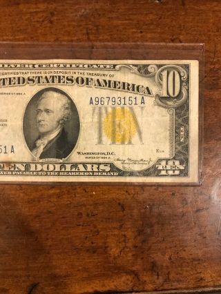 (1) 1934 A $10 Silver Certificate North Africa Note Yellow Seal 3