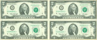 Uncut Sheet Of Four 2$ 1976 Series Star Notes From Cleveland Federal Reserve
