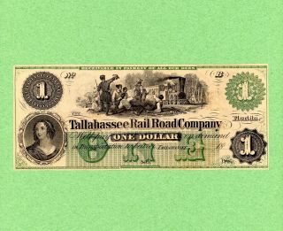 1830s $1 Florida Tallahassee Rail Road Co.  Very Rare Note Crisp