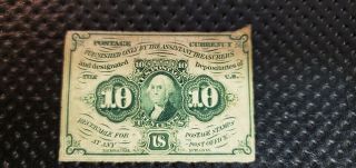 10 Cent Postage Fractional Currency Note 1862 / 63 1st Issue Fr 1242 Very Fine