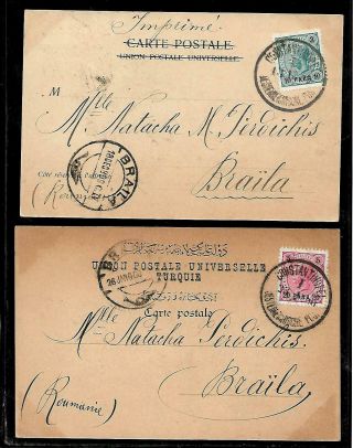 Turkey,  Austria,  Greece Two Postcards Posted From Constantinople Austrian P.  O.