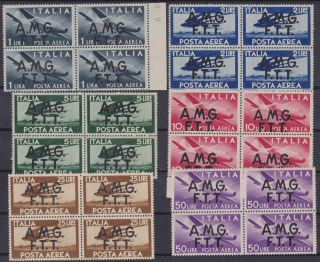 Trieste A 1947 Airmail Full Set 6 Blocs Of Four Mnh T22442