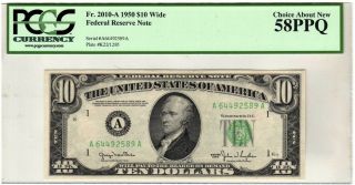 Fr.  2010 - A $10 1950 Boston Wide Federal Reserve Note Pcgs Choice About 58 Ppq