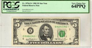 Fr.  1976 - E $5 1981 Richmond Federal Reserve Note Pcgs Very Choice 64 Ppq