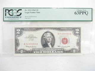 Pcgs Graded Currency Fr.  1513 1963 $2 Legal Tender Note Choice 63ppq