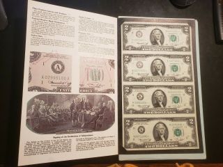 1976 Star Note $2 Dollar Bill Uncut Sheet Of 4 Uncirculated Dallas Bep Folder